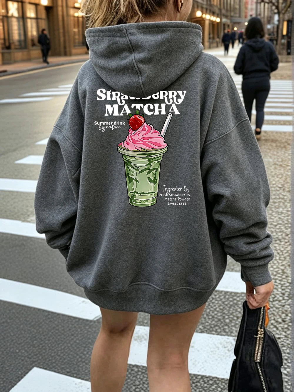 Sweat à capuche imprimé fraise et matcha pour femmes
