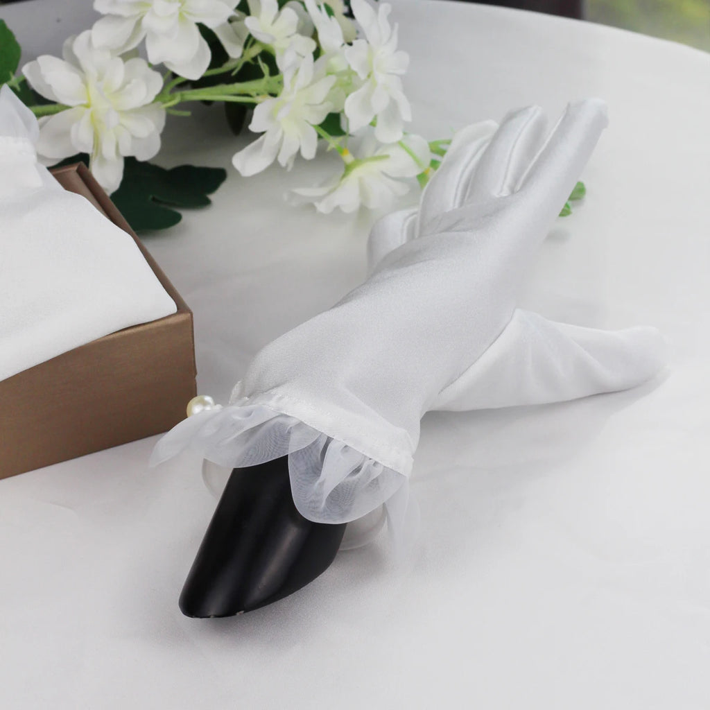 Gants de poignet courts en satin et tulle blanc pour femmes