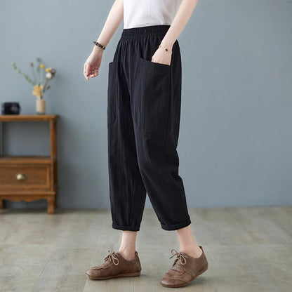 Pantalon Harem Femme – Plissé, Ample et Taille Élastique