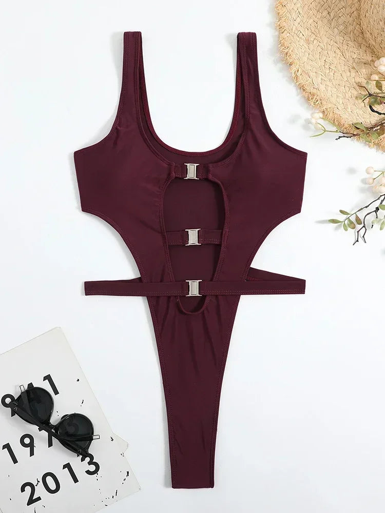 Maillot de bain une pièce, sexy, string, coupe haute pour femmes