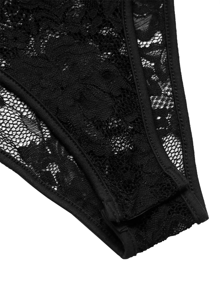Body col en v profond noir dentelle pour femmes