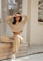 Ensemble deux pièces pantalon et sweat à capuche col rond pour femmes