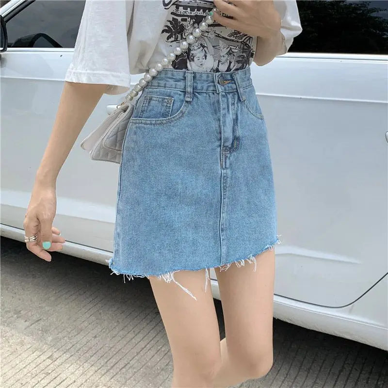 Jupe Courte en Jean Femme – Bleu Clair Vintage