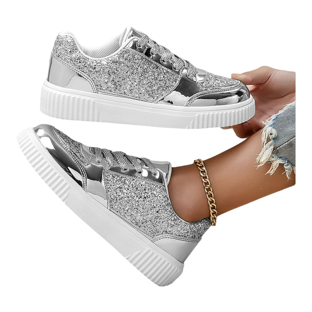 Chaussures décontractées sportives brillantes en cuir pour jeunes femmes