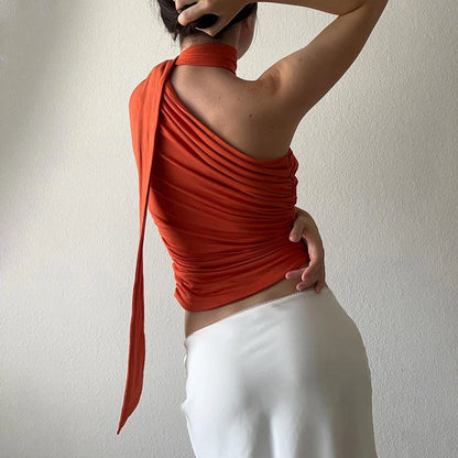 T-shirt Plissé Femme – Col Asymétrique Élégant