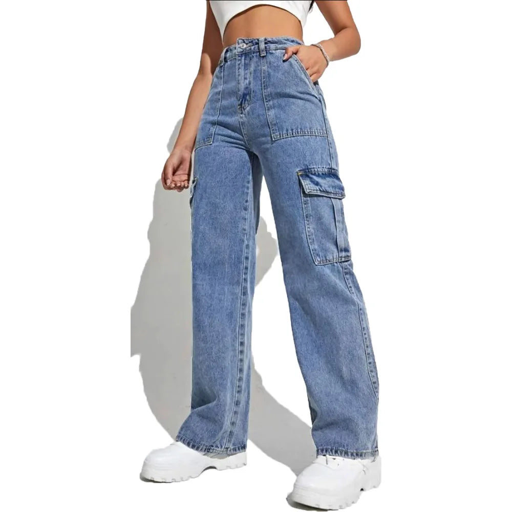 Jean cargo en denim multi-poches pour femmes