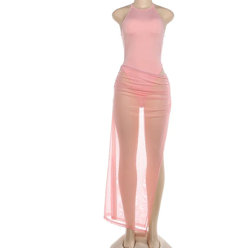 Ensemble de Plage 2 Pièces Femme – Body et Jupe Longue Fendue