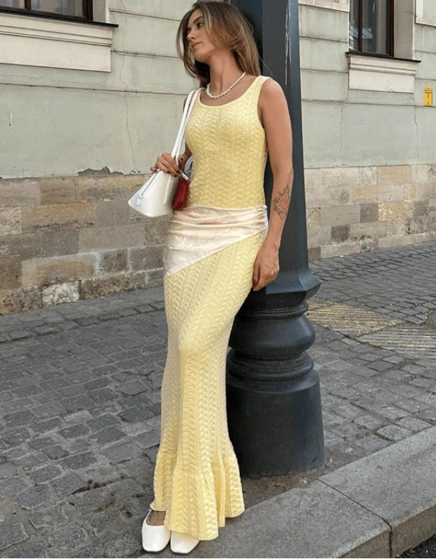 Robe longue sirène en maille pour femmes