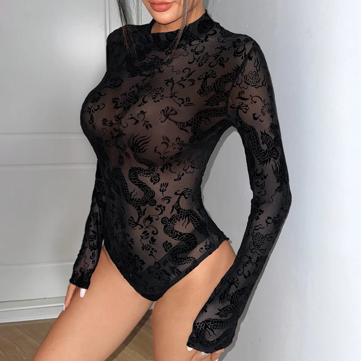 Body bustier sexy en maille imprimé pour femmes