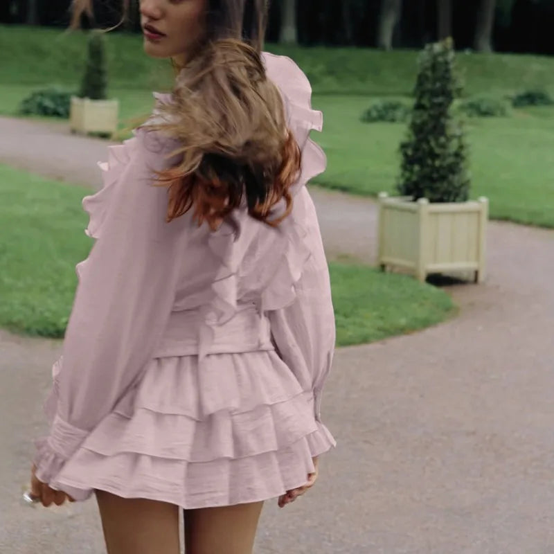 Robe mini à volants roses pour femmes