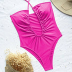 Maillot de bain une pièce avec décolleté plongeant en v et dos nu pour femmes