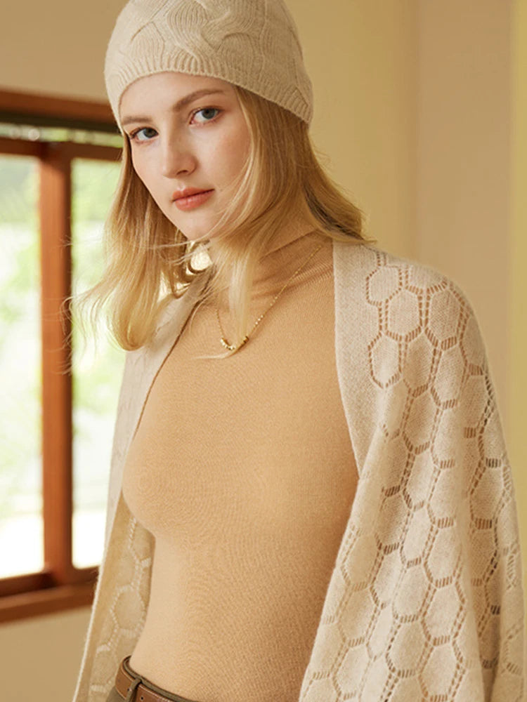 Châle cardigan tricoté 100% pure laine pour femmes