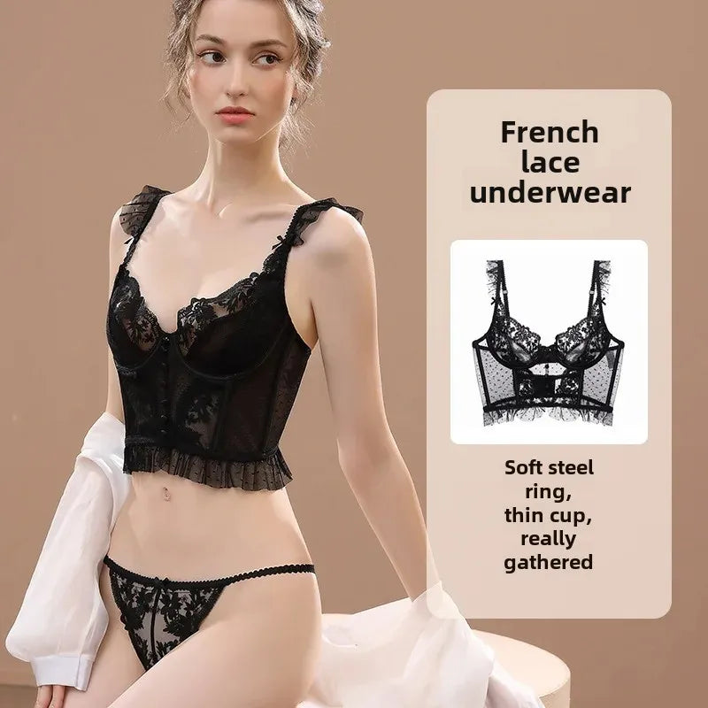 Ensemble de lingerie soutien-gorge d'été en dentelle fine et respirante et string pour femmes
