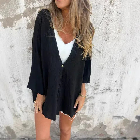 Cardigan en maille unie à col en V pour femmes
