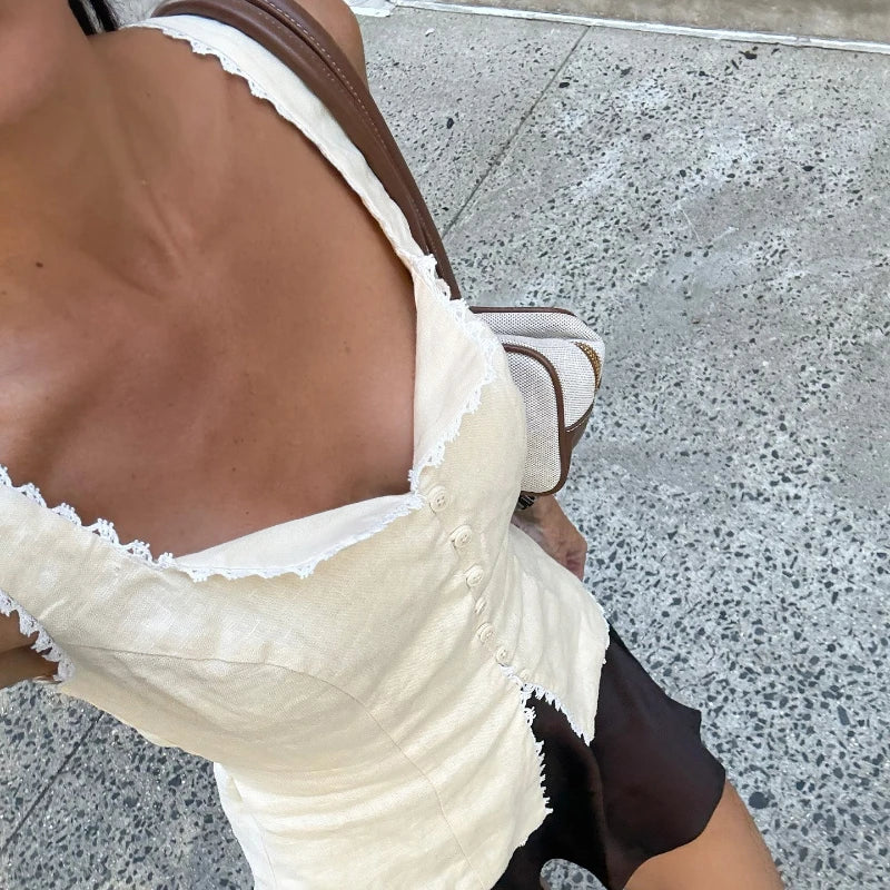 Débardeur sans manches en dentelle pour femmes