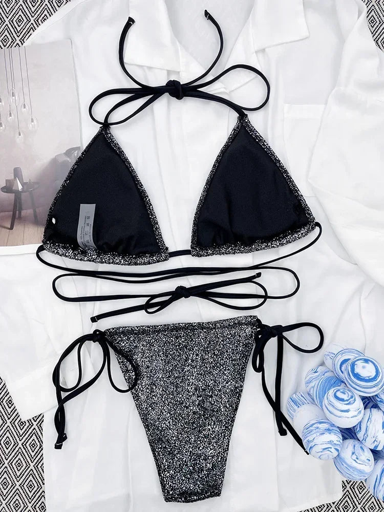 Maillot de bain deux pièces brillant pour femmes