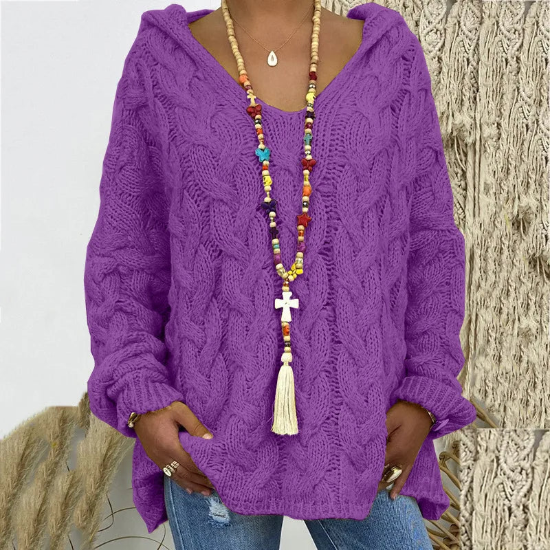 Pull torsadé tricoté de couleur pure pour femmes