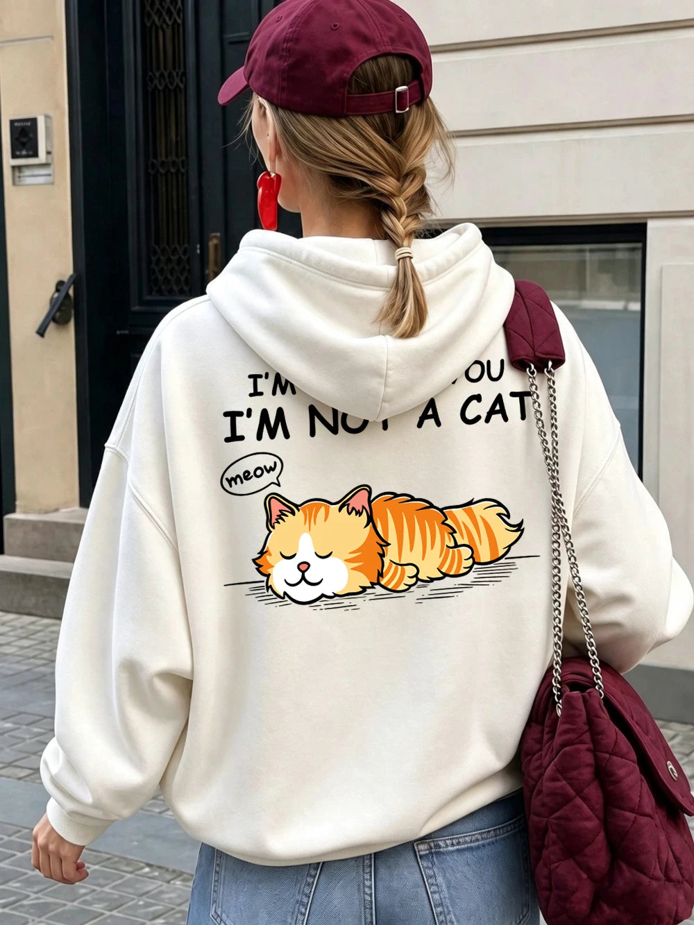 Sweat à capuche imprimé 'I'M Not A Cat Meow Orange Cat' pour femmes