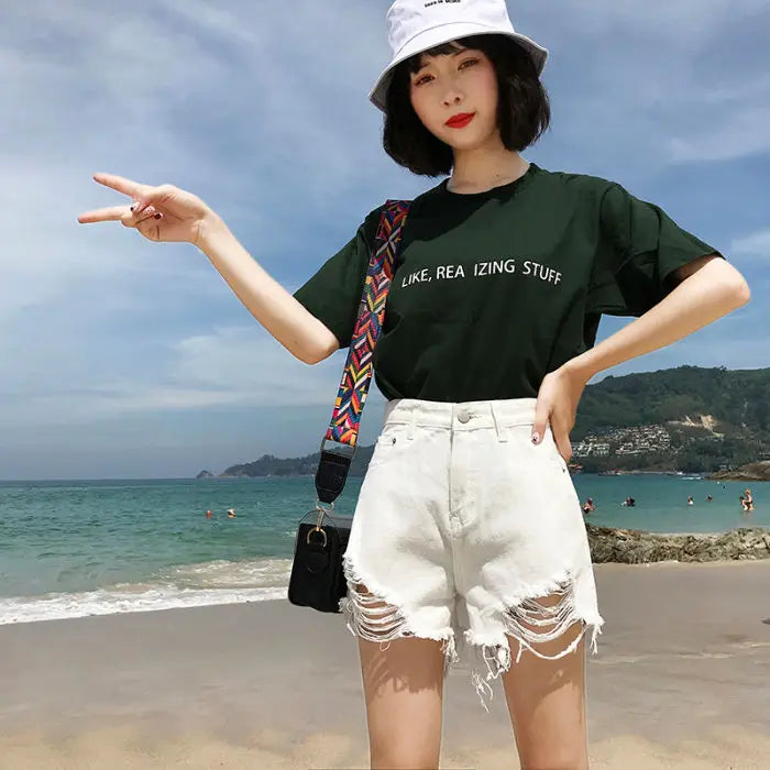 Short en jean denim taille haute pour femmes