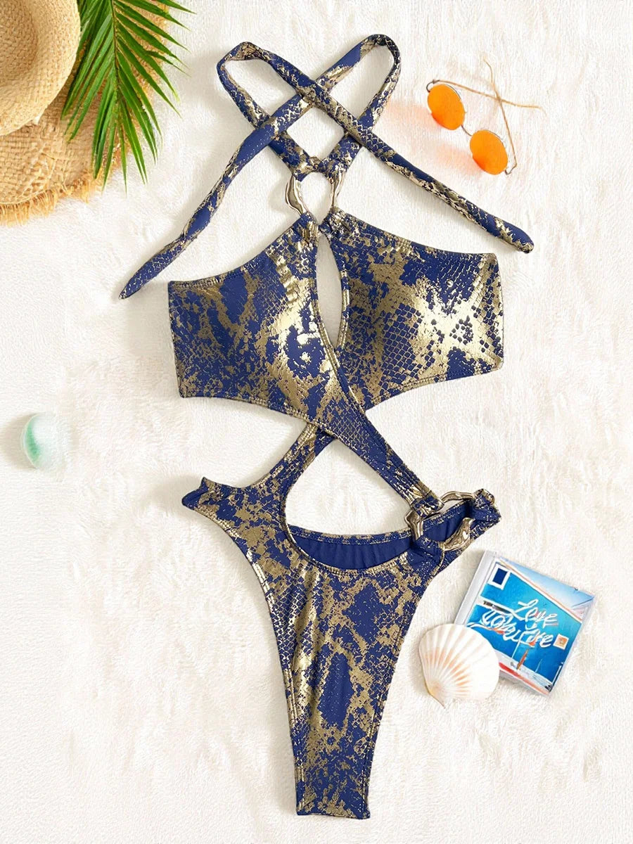 Maillots de bain une pièce ventre découpé licou pour femmes