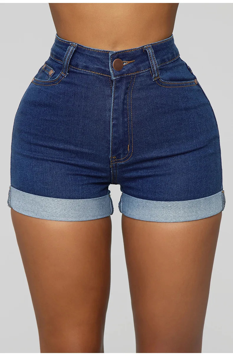 Shorts en jeans taille frisé pour femmes