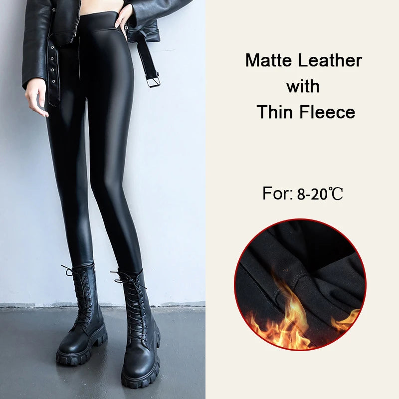 Leggings en cuir PU velours taille haute pour femmes