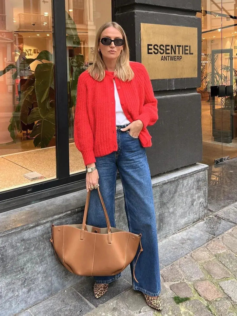 Cardigan à col rond et simple boutonnage pour femmes
