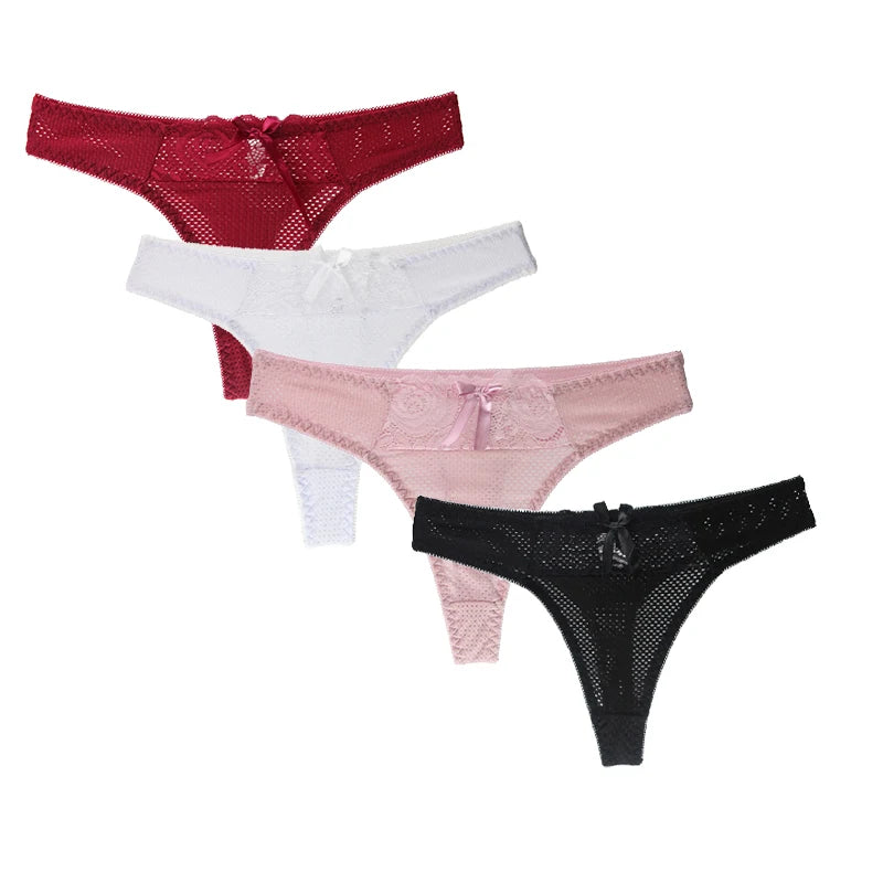 Lot de 4 strings sexy en soie glacée pour femmes