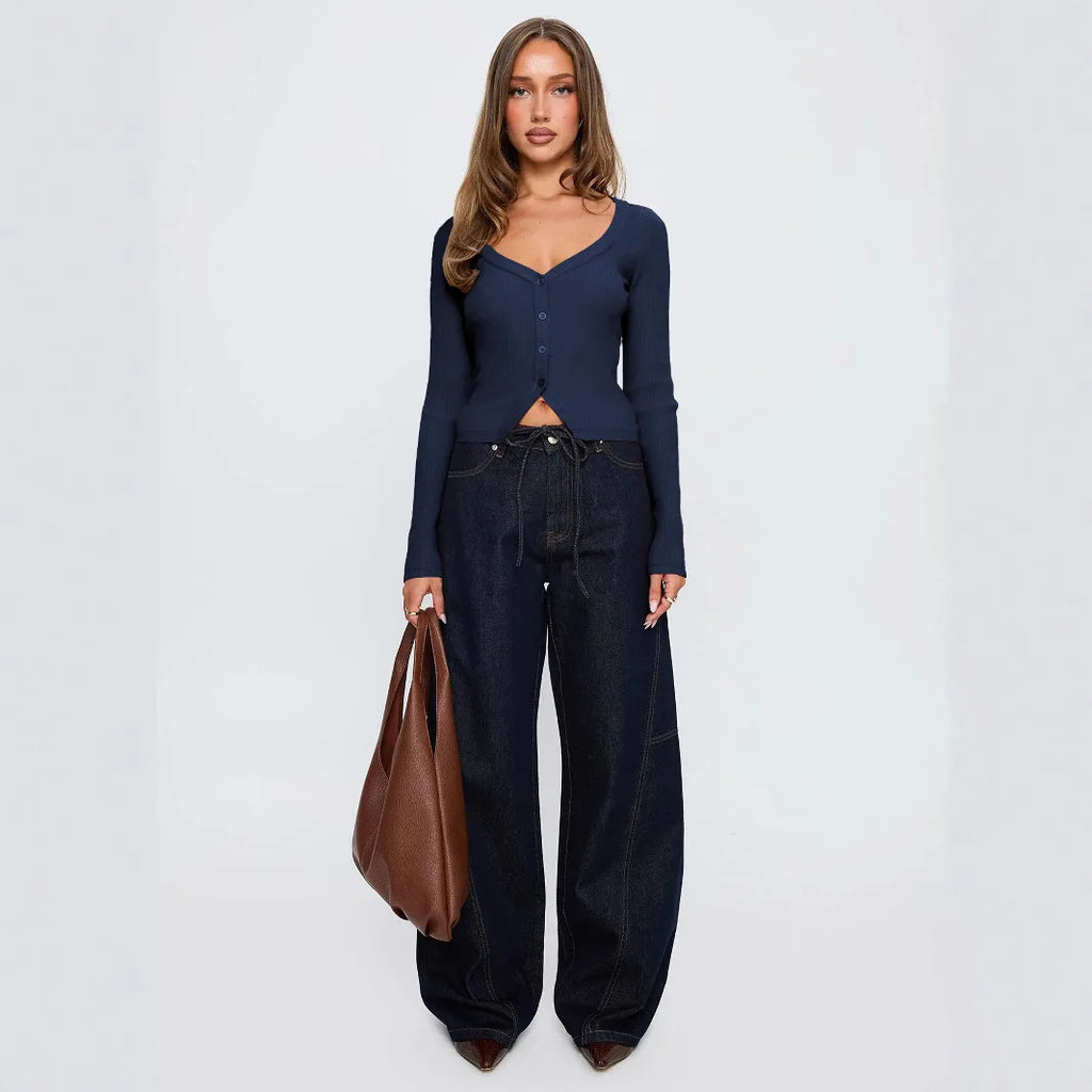 Cardigan à manches longues et col en v pour femmes