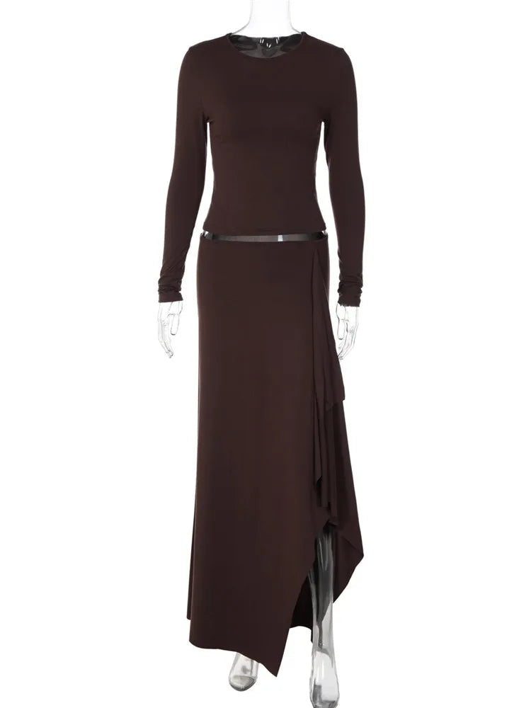 Ensemble Femme 2 Pièces Marron avec Jupe Asymétrique