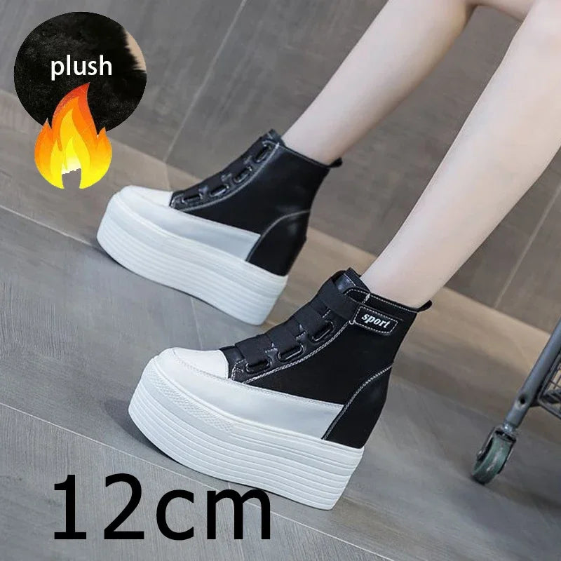 Bottines compensées en cuir PU pour femmes