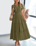 Robe longue plissée élégante style français à col en V pour femmes