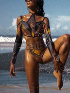 Maillot de bain deux pièces Imprimé africain à manches longues pour femmes