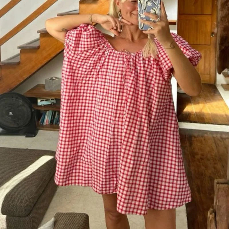 Mini robe vintage à carreaux pour femmes