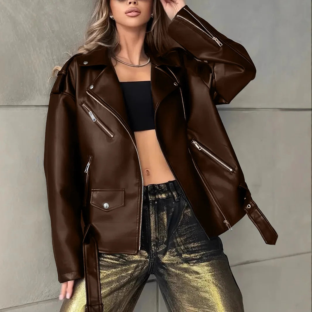 Veste Courte Femme – Similicuir et Ceinture