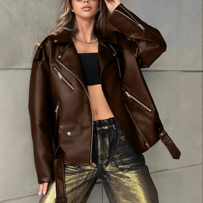 Veste Courte Femme – Similicuir et Ceinture