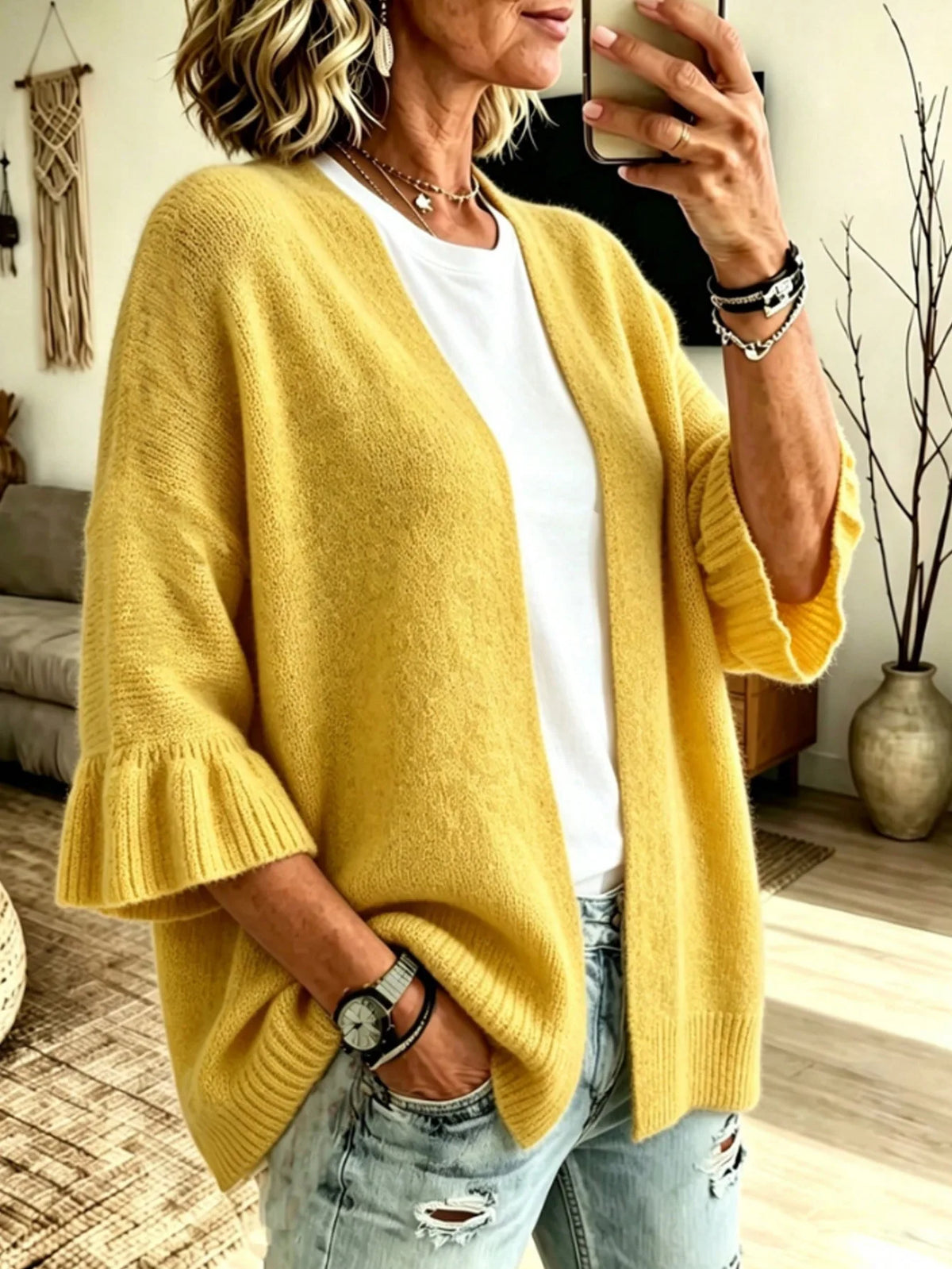 Cardigan Léger Femme – Maille Douce et Volants