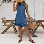 Robe en jean, été sans manches pour femmes