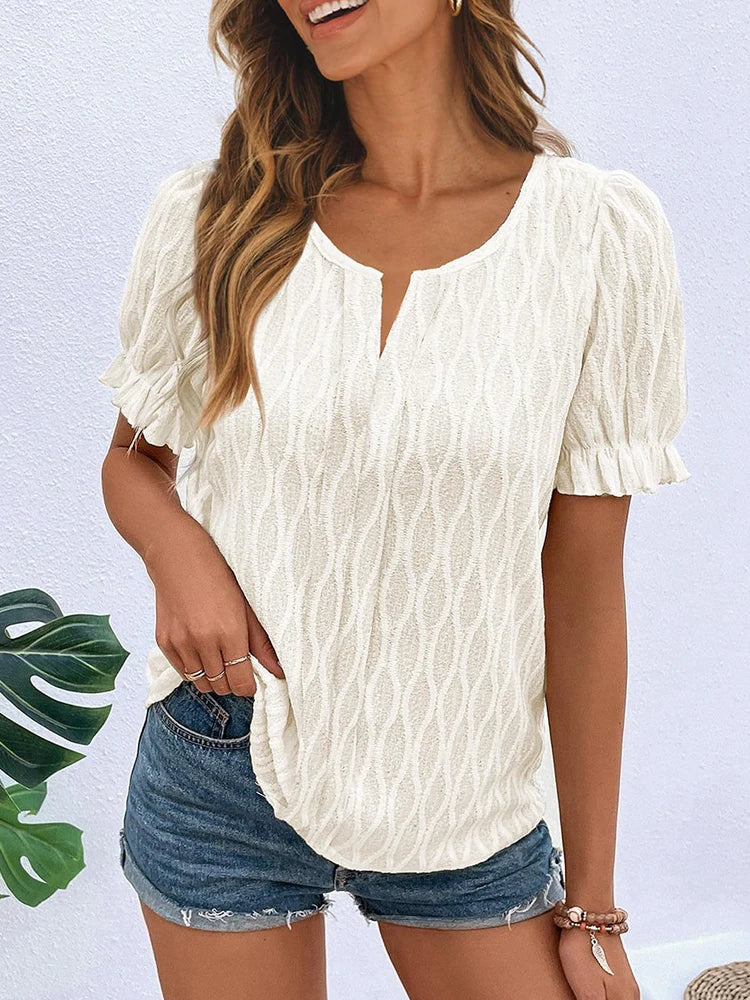 T-shirt d'été à col en v pour femmes