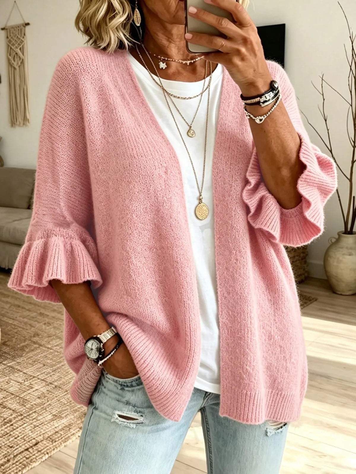 Cardigan Léger Femme – Maille Douce et Volants