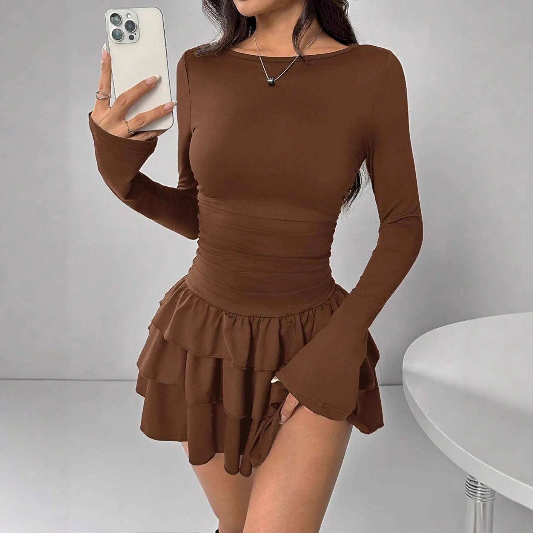 Mini robe à volants en cascade pour femmes