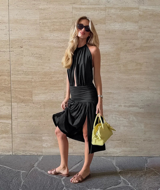 Robe Élégante Femme – Col Licou Ajouré