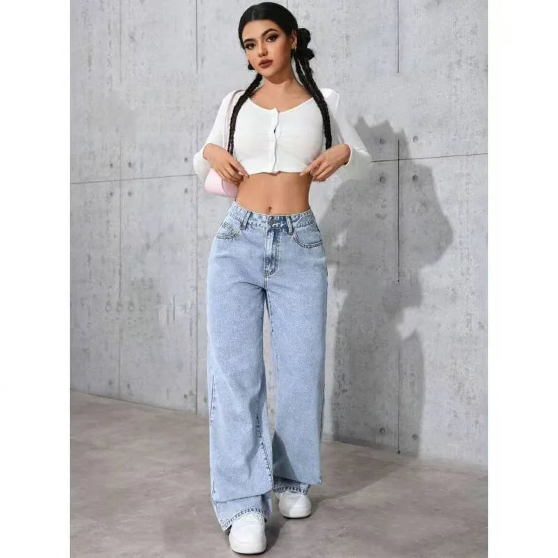 Jean taille haute ample à jambe large pour femmes