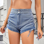 Short en jean taille haute avec cordon de serrage latéral pour femmes