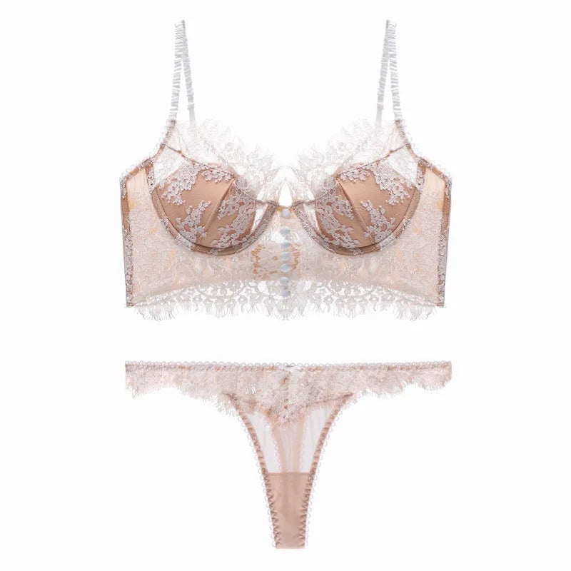 Ensemble soutien-gorge et string en dentelle ultra fine pour femmes