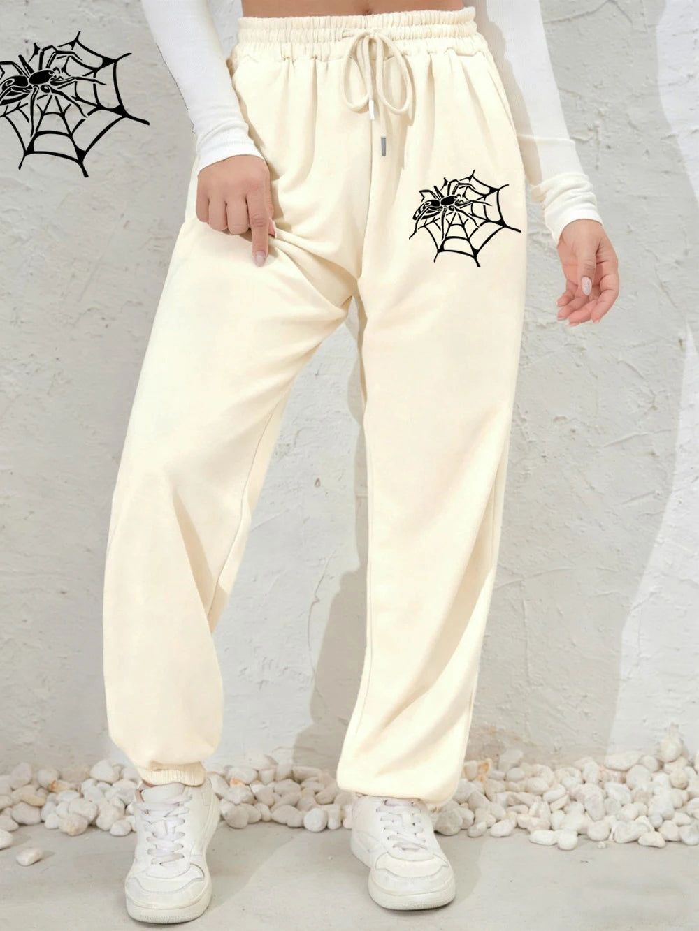 Pantalon de jogging imprimé araignées et toiles d'araignée pour femmes
