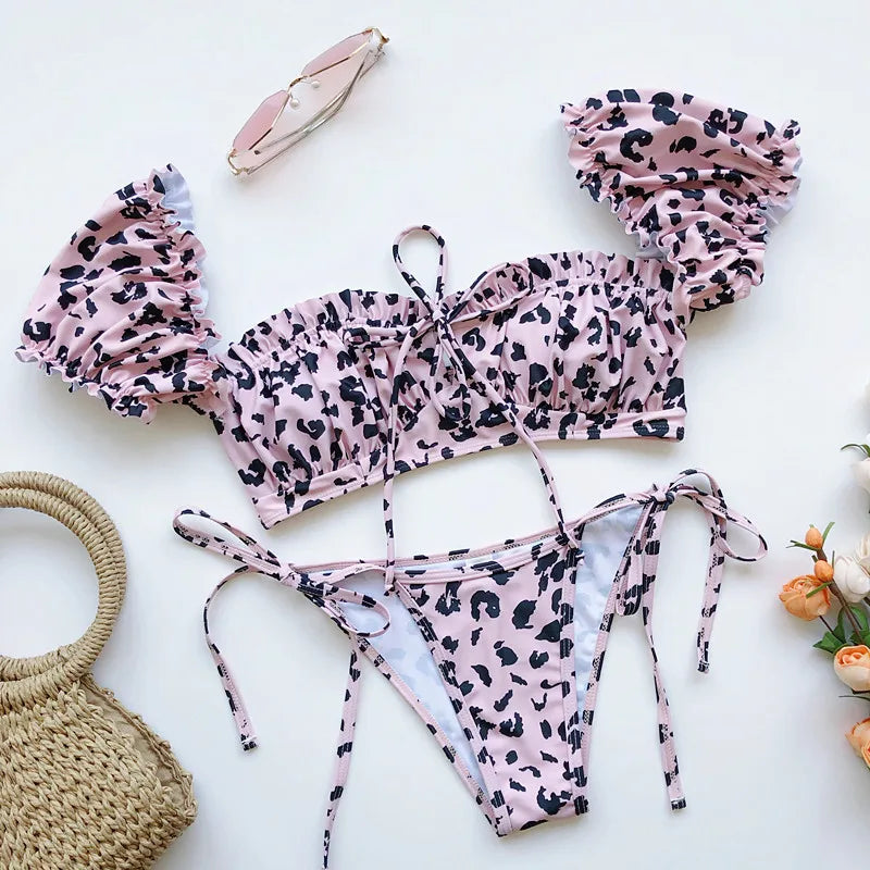 Maillot de bain deux pièces à volants pour femmes