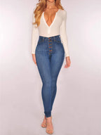 Jean skinny taille haute élastique pour femmes