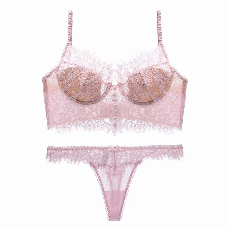 Ensemble soutien-gorge et string en dentelle ultra fine pour femmes