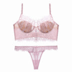 Ensemble soutien-gorge et string en dentelle ultra fine pour femmes